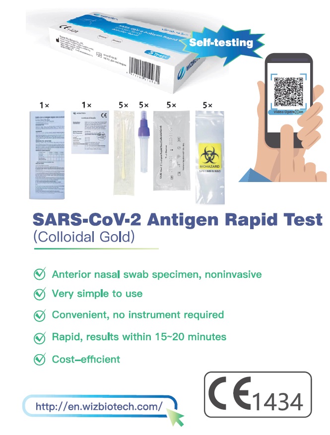 WIZ Biotech rapid antigen lay test with CE, 5pcs.